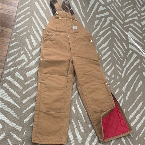 Carhartt Vintage Quilted Lined Chore Workwear Overalls R02 BRN Made In USA 36x30 - Picture 1 of 17
